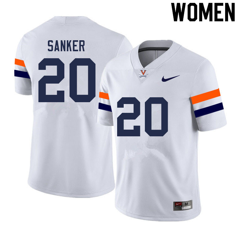 Women #20 Jonas Sanker Virginia Cavaliers College Football Jerseys Sale-White - Click Image to Close